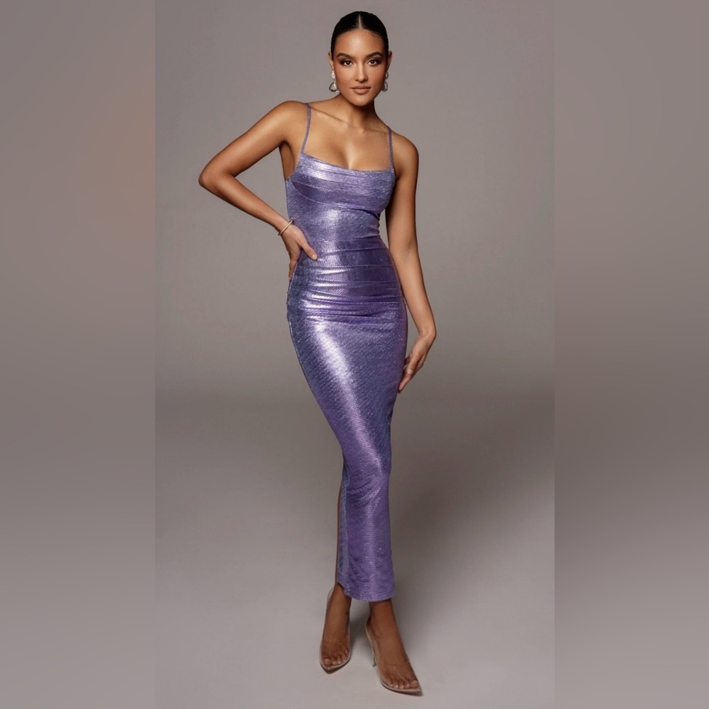 Elegant Purple Rubi Cowl Neck Evening Dress